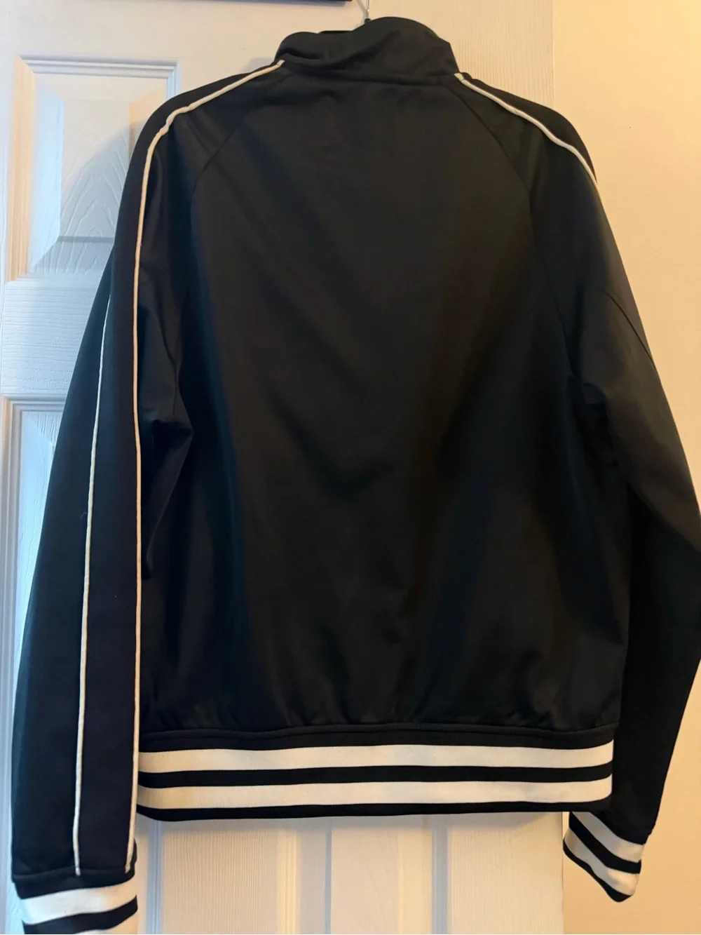Men's Black Bomber Jacket with White Stripe Trim